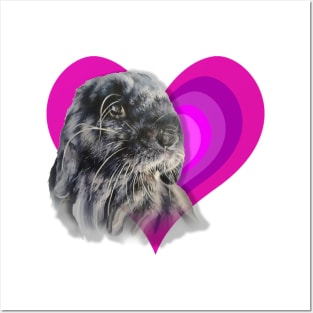 Beautiful black mini lop bunny on a rainbow heart! Posters and Art